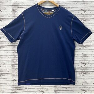 Robert Graham T Shirt V Neck Crowned Skulls Roses Short Sleeve Navy Men's XL